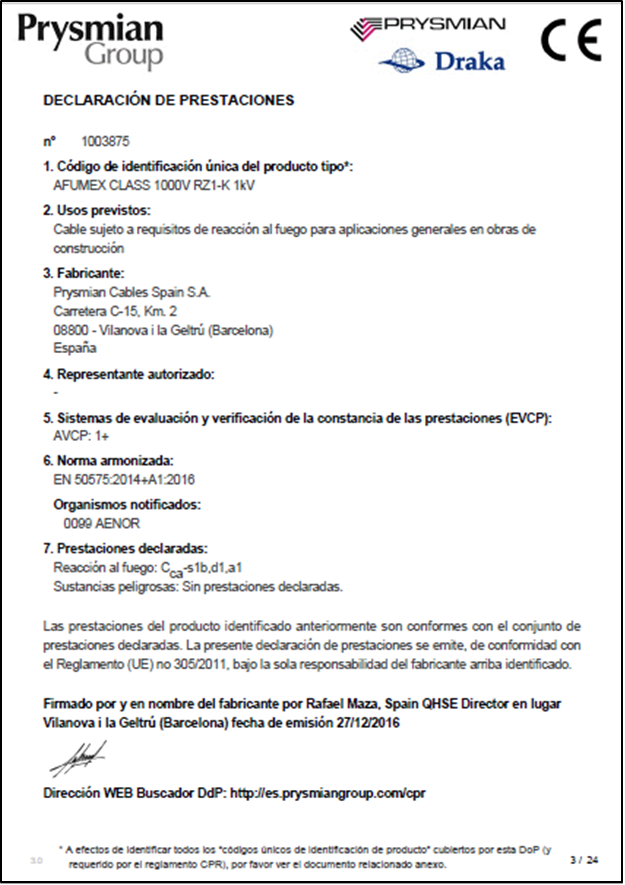 Declaración Prestaciones (DoP)