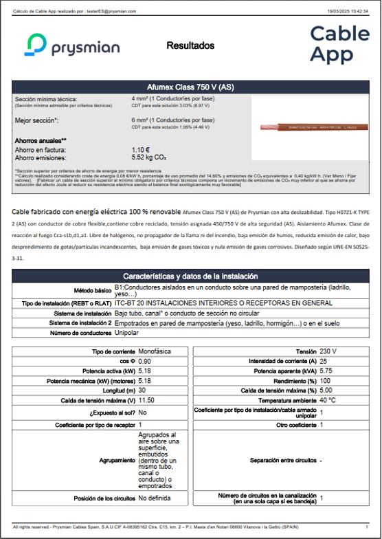 Informe de cálculo Cable App Informe de cálculo Cable App